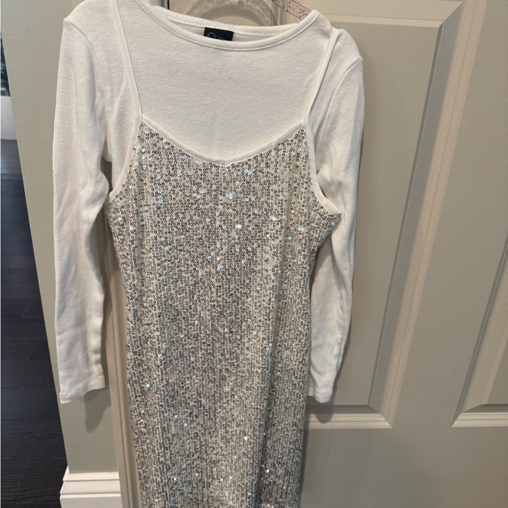 Art Class White and Silver Long Sleeve Dress
